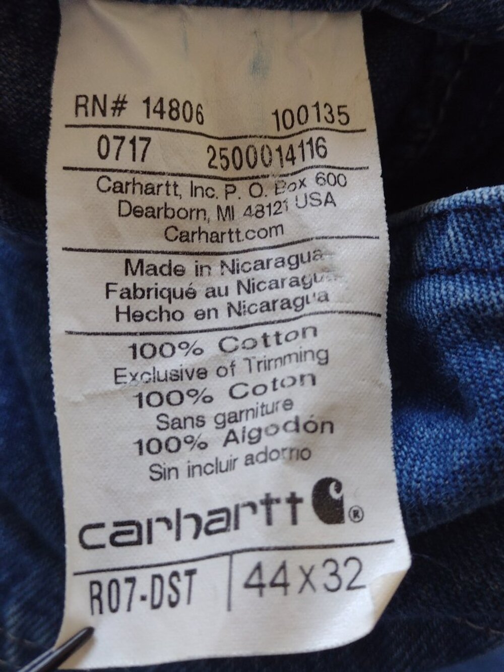 Carhartt Men's Jean Bib Overalls 44x32 Blue - Picture 8 of 8